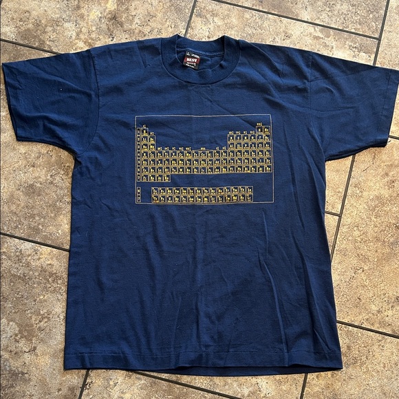 Best Fruit of the loom Other - Vintage Navy Blue Periodic Table of Elements Single T-Shirt with Gold Graphic